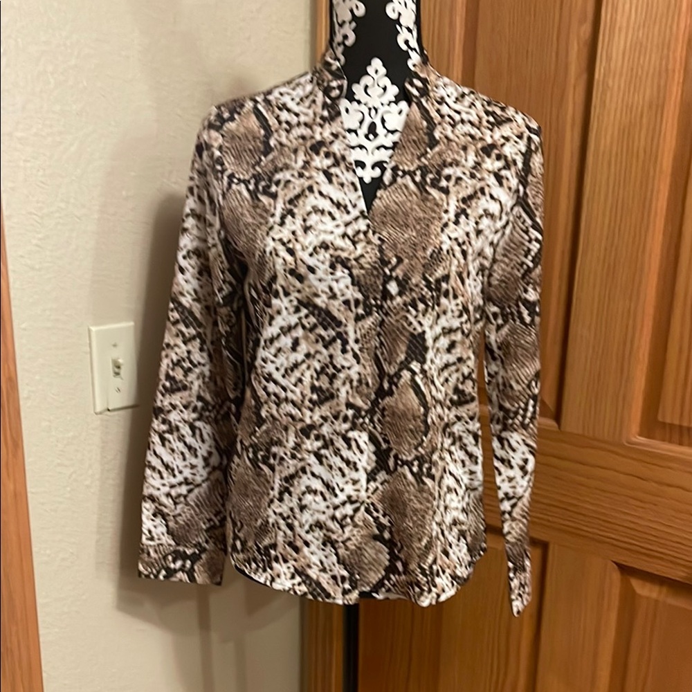 Brown and White Snake Print Blouse